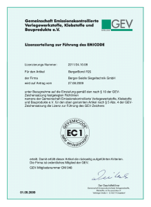 Экологический сертификат на клей Berger Bond P2S по нулевой эмиссии в атмосферу